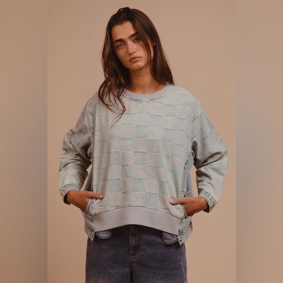 BiBi Round Neck Brushed Checker Top